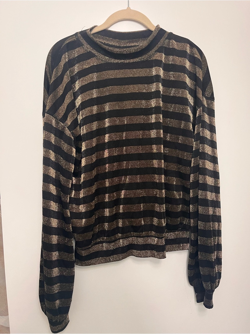 RtA Black Maximalist Glamour Top with Gold Metallic Stripes